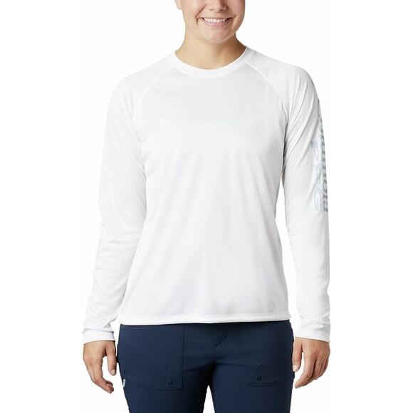 Columbia Women's Plus Size PFG Tidal Tee II Long Sleeve T Shirt White 2X - Picture 1 of 8